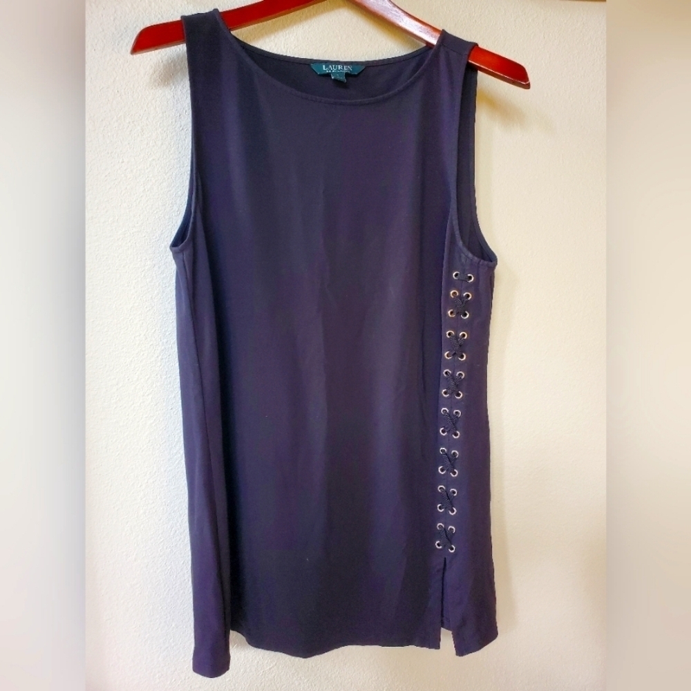 Lauren Ralph Lauren Womens Lace Up Side Black Tank. Size L
